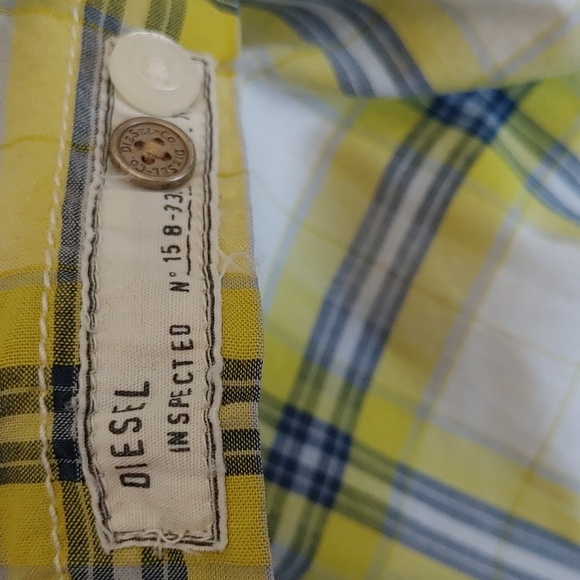 DIESEL INDUSTRY MEN'S YELLOW PLAID BUTTON DOWN SHIRT SIZE XL - Picture 7 of 11